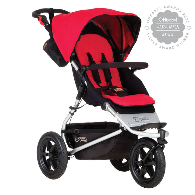 mountain buggy urban jungle all-terrain pram OHbaby SILVER award winner logo 3/4 view shown in color berry_berry