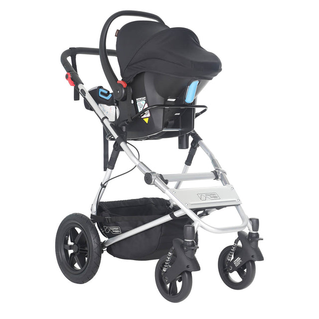 mountain buggy cosmopolitan with newborn carseat travel system - parent facing 3qtr view - mountainbuggy.com - fabric colour_black