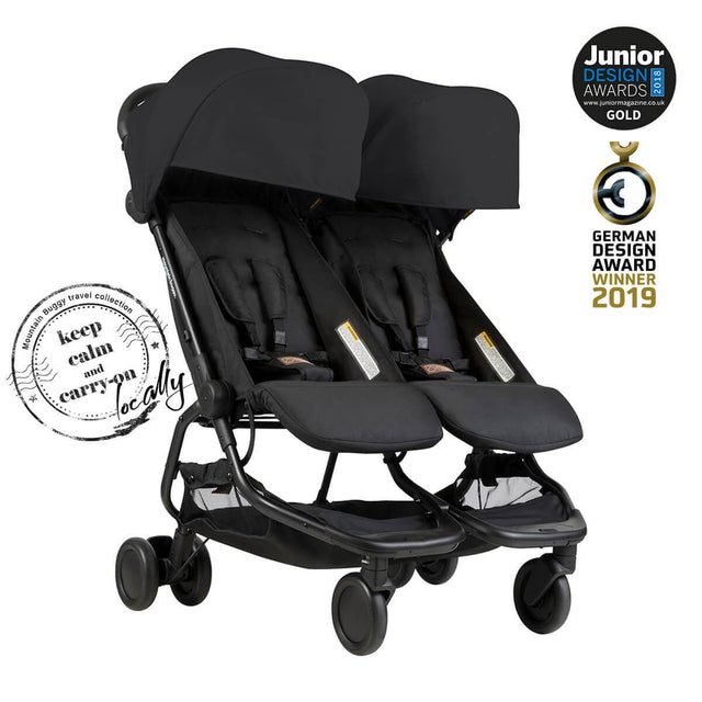 Mountain Buggy nano duo double lightweight buggy is a Junior Design and German Design award winner in colour black_black