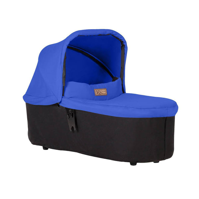 mountain buggy duet carrycot plus in lie flat mode 3/4 view shown in color marine_marine