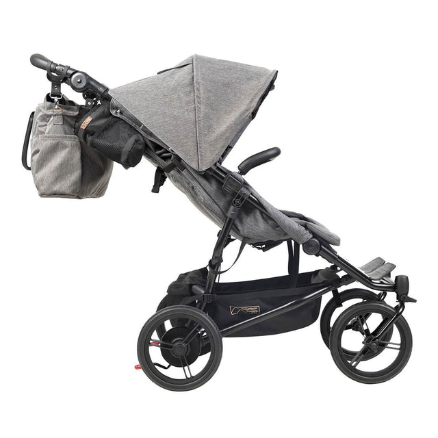Mountain Buggy luxury duet double stroller side view with matching satchel bag in colour herringbone_herringbone