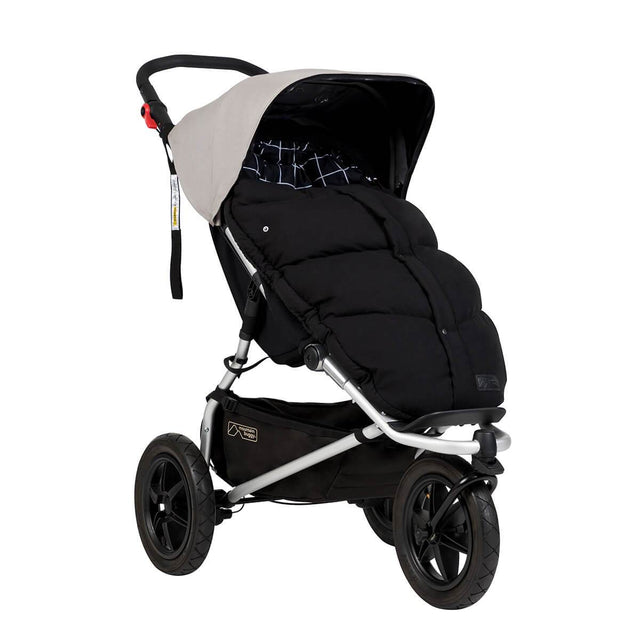 Mountain Buggy luxury down sleeping bag fitted on an urban jungle buggy in colour grid_grid