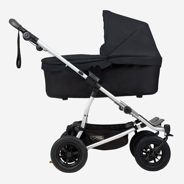 mountain buggy duet double buggy with two carrycot plus side view showing riding modes in color black_black