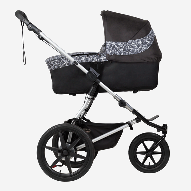 Mountain Buggy carrycot plus on terrain gif image showing all 3 riding modes in colour graphite_graphite