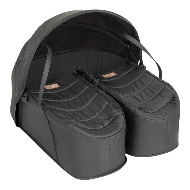 Mountain Buggy® cocoon™ for twins shown from side with sun hood in place_black