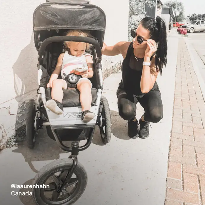 Mountain Buggy terrain all terrain pushchair – mum with toddler on urban pavement