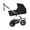 Mountain-Buggy-black-carrycot-plus-on-swift-buggy-in-incline-mode.webp